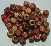 50 10x11mm (6mm Hole) Patterned Cube Wood Beads